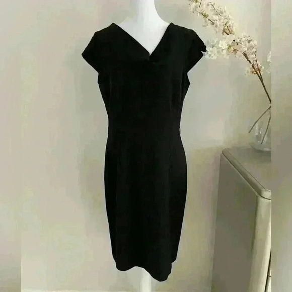 Calvin Klein Dresses & Skirts - Calvin Klein Womens Black Dress Size 8 Short Sleeve Cowl Neck Midi Dress